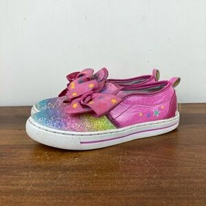 Nickelodeon JoJo Silva Bow Pink Rainbow Glitter Slip On Sneakers Girl’s Size 13.